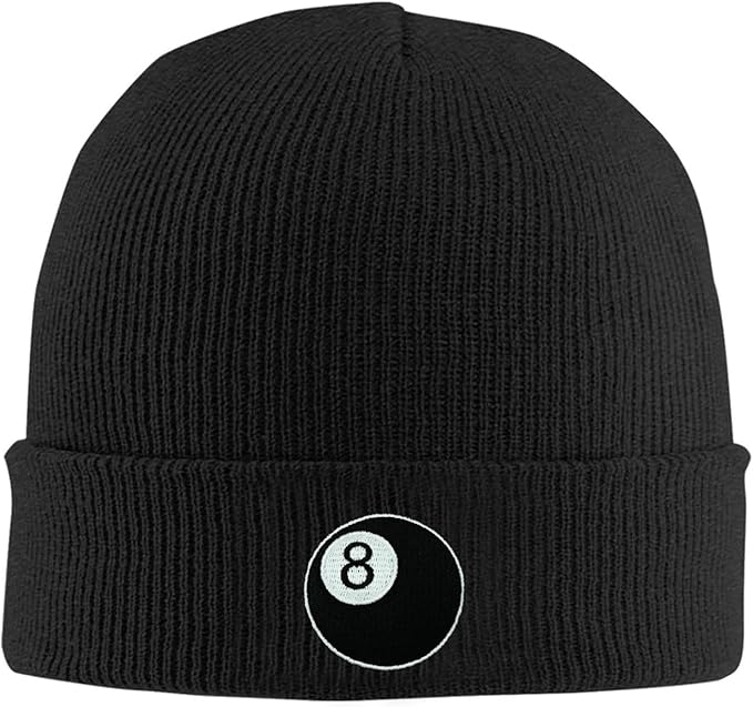 Embroidered 8-Ball Billiards Beanie Hat Unisex Knit Cuffed Cap