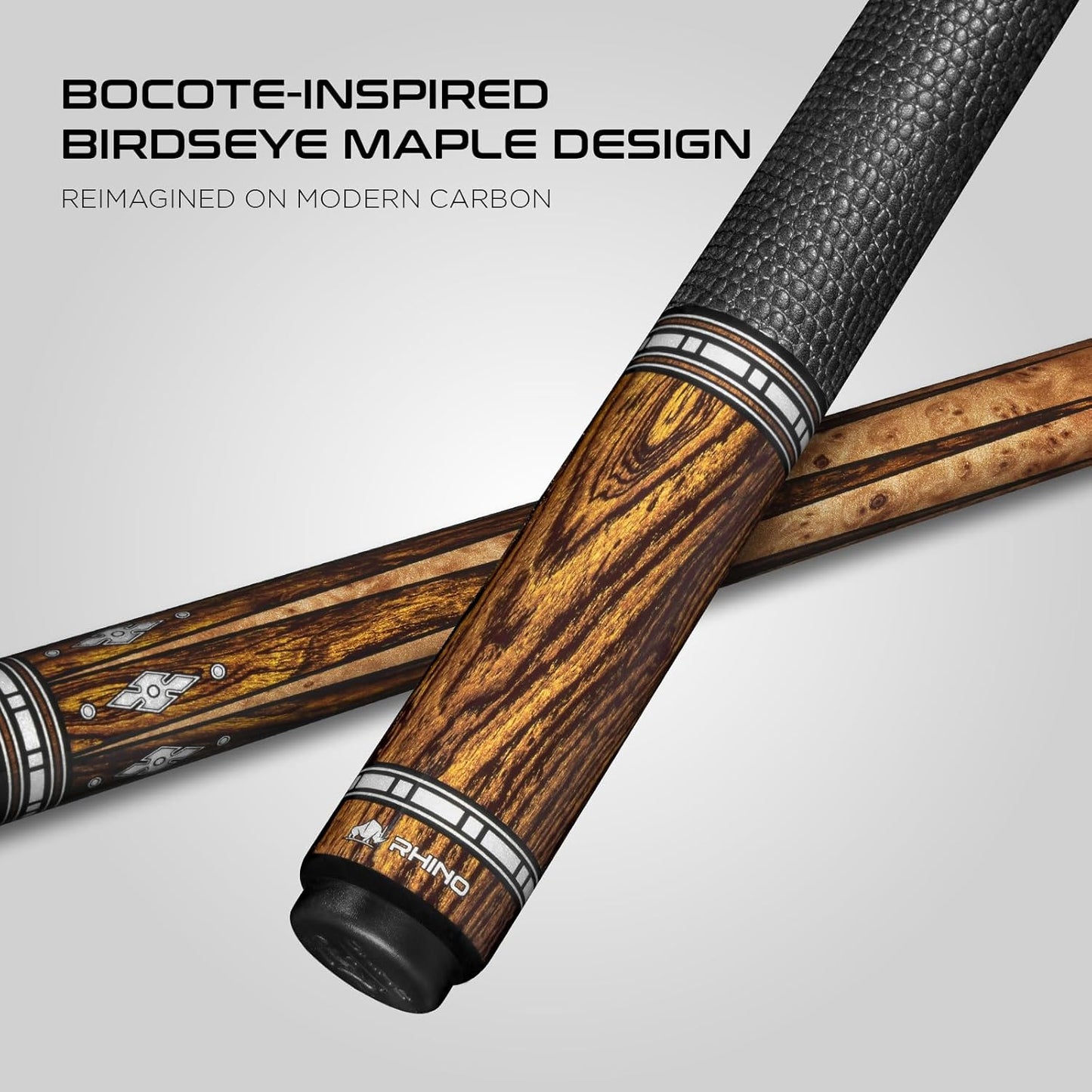 RHINO Eclipse II Carbon Fiber Pool Cue, Low Deflection Carbon Shaft with 11.8mm /12.5mm Nishiki Japan Tip and 3/8-8 Joint, Professional Pool Stick for Adults with Microfiber Leather Grip