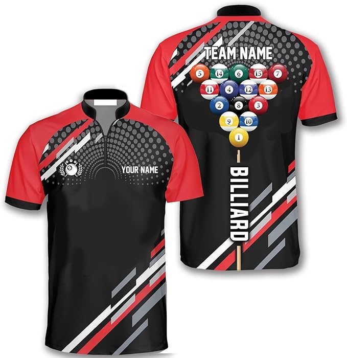 GABITA Personalized 3D Billiard Shirts for Men, Custom Polo Jersey for Billiard Team, Uniform Shirt for Billiards Player
