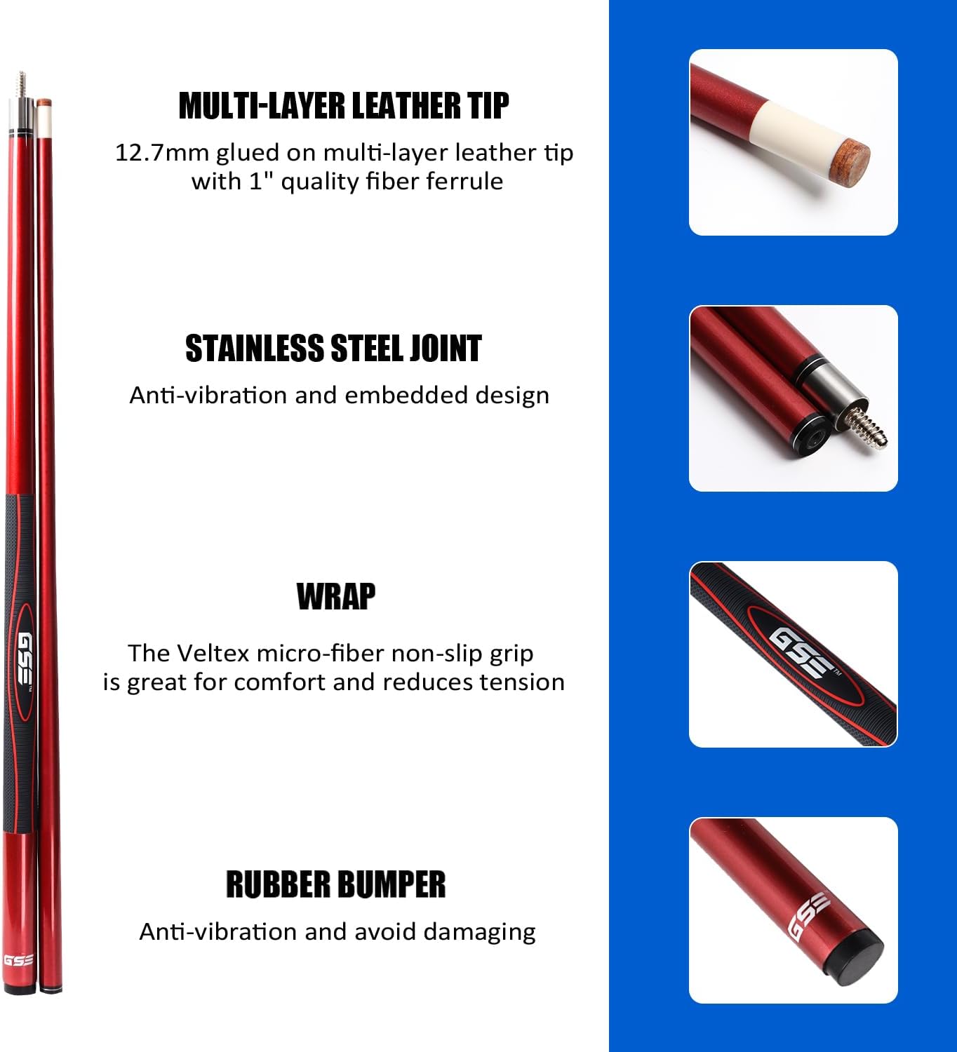 GSE Games & Sports Expert 58" 2-Piece Fiberglass Graphite Composite Billiard Pool Cue Sticks