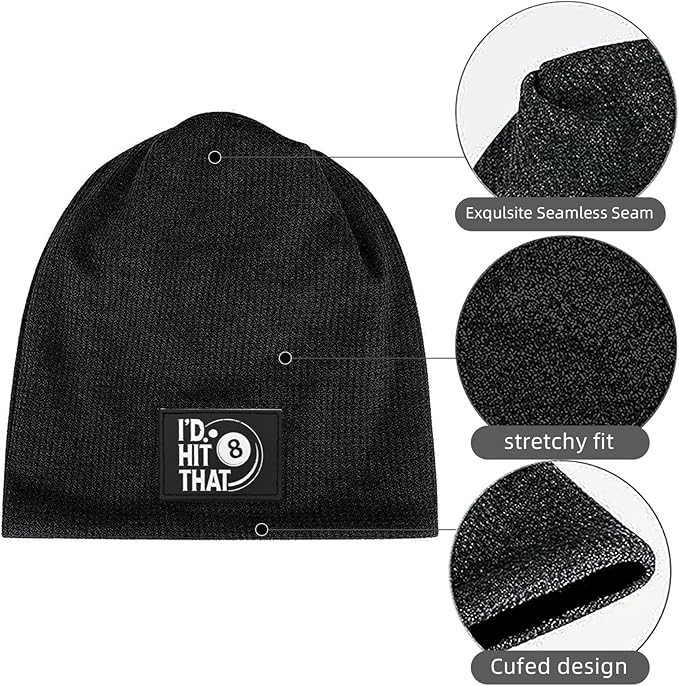 I'd Hit That Billiards 8 Ball Winter Beanie Hat Unisex Warm Beanies Knit Ski Stocking Cap Black