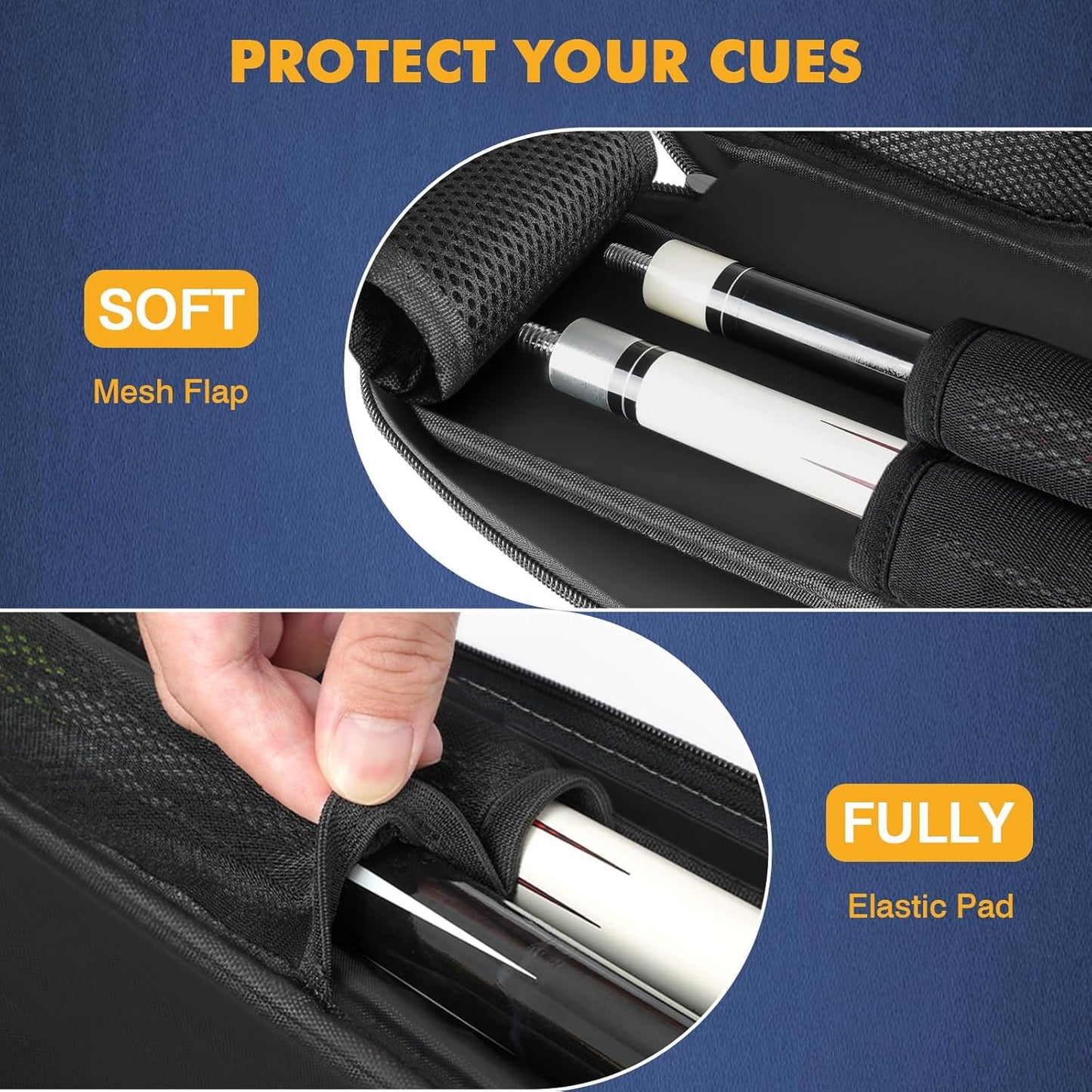 Pool Cue Case, Pool Stick Case 2x2 Holds 2 Sticks with 2 Accessory Zipper Pockets, Sturdy Polyester Pool Cue Carry Bag with Shoulder Strap Handle, Soft Billiard Cue Sling Bag for Men and Women