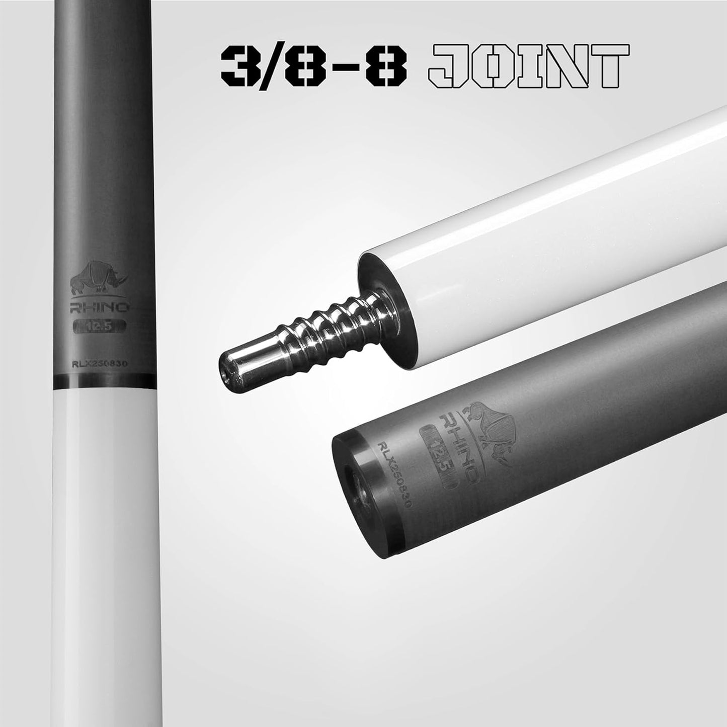 RHINO LUMINAX Pool Cue - 3/8-8 Joint - Carbon Fiber Shaft, 12.5mm Tip Diameter, Pro Taper Design, Composite Cue Butt