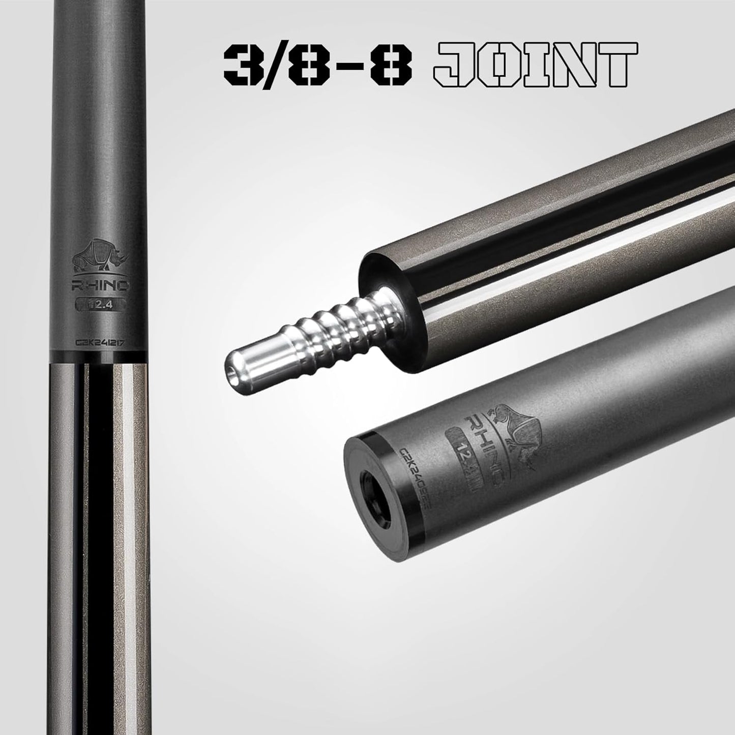 RHINO Nebula 2 Pool Cue - Premium Carbon Fiber Shaft & Composite Butt. Time Crystal Tip, Pro Taper Design. 3/8-8 Joint, Sport Wrap. Low Deflection Pool Cue