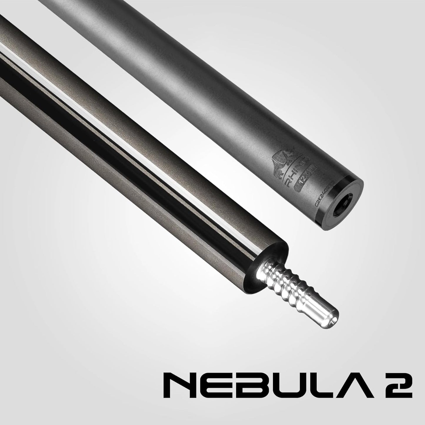 RHINO Nebula 2 Pool Cue - Premium Carbon Fiber Shaft & Composite Butt. Time Crystal Tip, Pro Taper Design. 3/8-8 Joint, Sport Wrap. Low Deflection Pool Cue